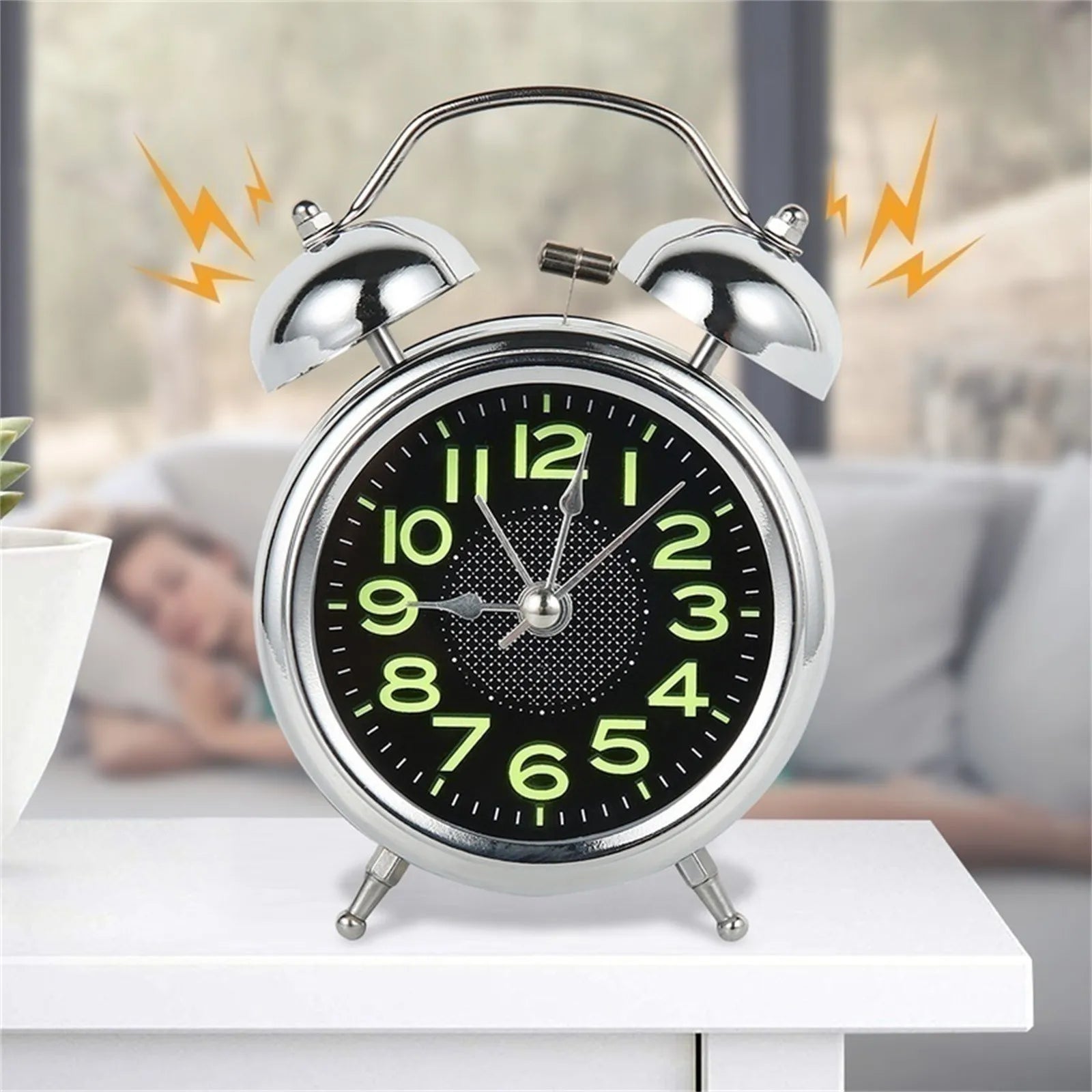 4 Inch Twin Bell Loud Alarm Clock Metal Frame Luminous Dial Battery Operate Desk Table Alarm Clock For Home And Office