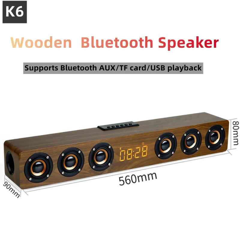 6 Speakers Wooden Bluetooth Speaker Sound Bar TV Echo Wall Home Theater Sound System 3D Stereo Surround Sound Bar for PC/TV