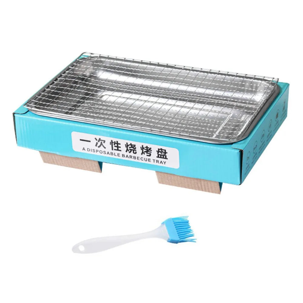 Household Disposable Barbecue Grill Smokeless Anti-scalding Shell BBQ Grill Rectangular with Brush Charcoal Grill Outdoor