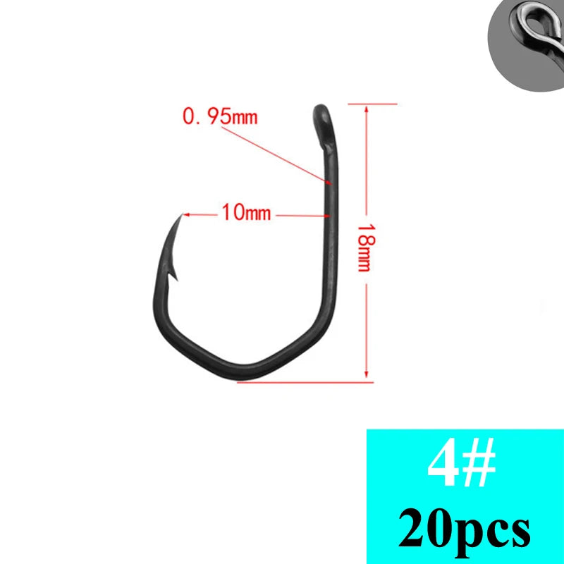 Stainless Steel Carp Fishing Hooks, Barbed Pinpoint Claw Hooks, PTFE Coating, High Carbon, Eyed Fish Hooks, 20Pcs
