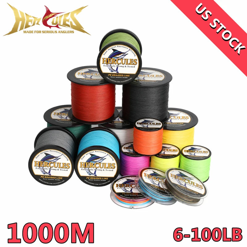 Hercules Multifilament Fishing Line 4 Strands Braided Cord 1000M Weave Saltwater 6-100LB PE Wire Pesca Russia Gifts For Men