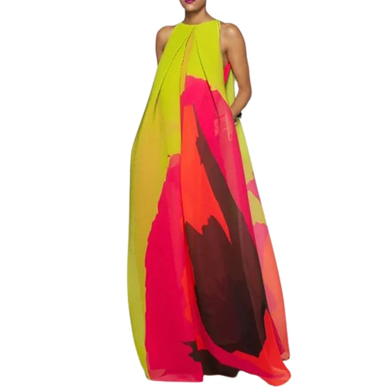 UOOZEE Women's Fashion Multi-Colored Printed Evening Maxi Dresses 2025 New Summer Sleeveless Loose O-neck A-line Casual Dress