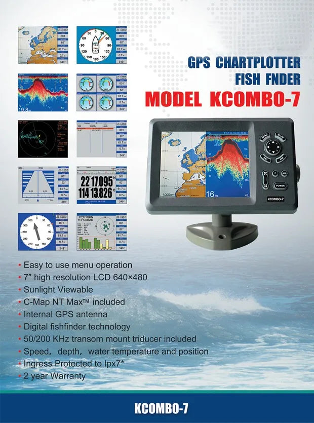 Kcombo-7 7inch ONWA GPS Plotter / Fishfinder Marine Navigation Fishing GPS Satellite Chartplotter and 50/200KHz Transducer