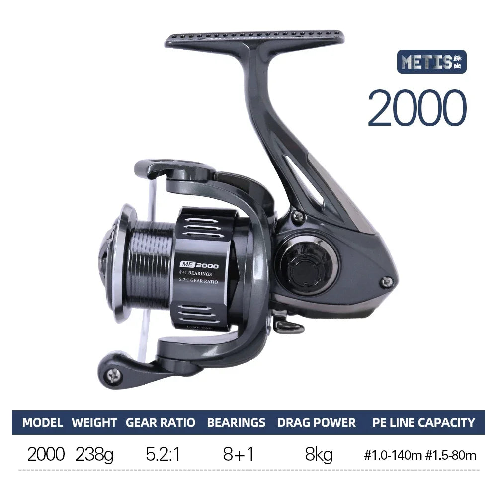 TSURINOYA METIS 1000 2000 3000 Spinning Fishing Reel 8kg Drag Lure Reel Lightweight 8+1 Bearings Bass Saltwater Fishing Coil