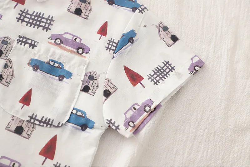 Kids Baby Boy Clothing Set Summer Cartoon Full Car Print T-Shirt + Shorts Fashion Casual Boy Tracksuit Children Baby Clothes Set