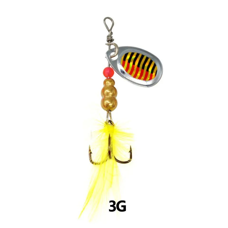 1Pcs 3G 3.5G 4.5G Spinner Lures Rotating Spinners Spoon Hard Bait Pike Metal With Treble Hooks Fishing Lure Pesca Tackle