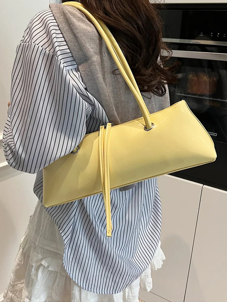New Women Red Shoulder Bag Korean Version Simple Solid PU Leather Underarm Bags 2025 Elegant Female Dating Handbags