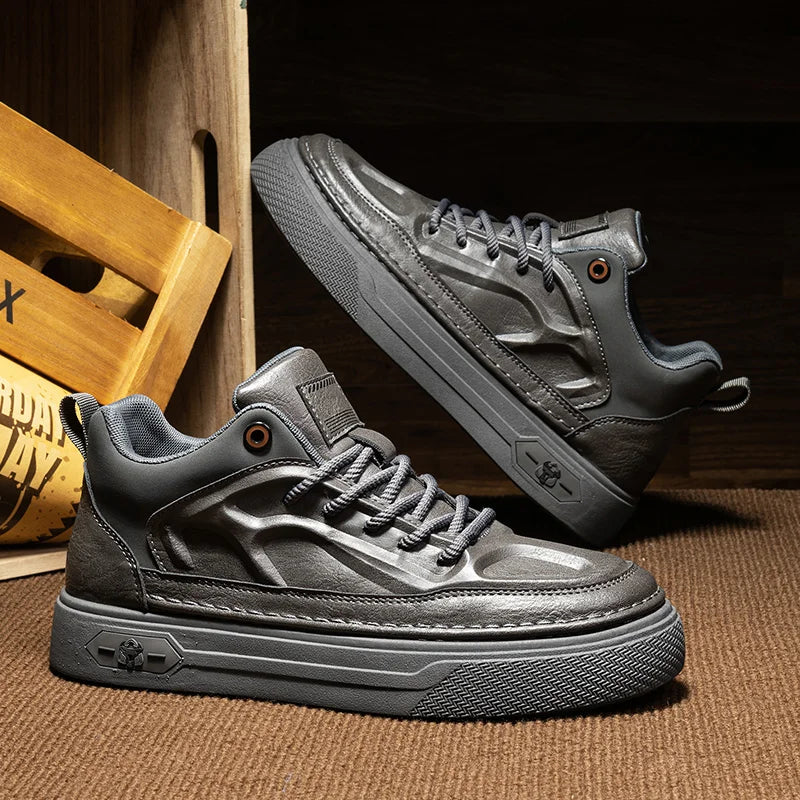 Men's Leather Boots Versatile High Top Casual Sports Shoes Trainer Outdoor Fashion Wear-resistant Running Shoes Motorcycle Boots