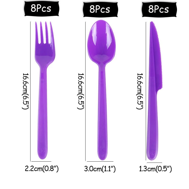 Mermaid Themed Party Disposable Tableware Purple Paper Plate Cup Knife Fork Spoon Girls Birthday Party Supplie Baby Shower Decor