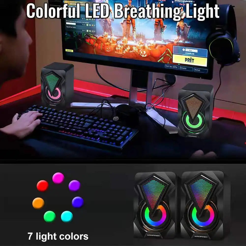 Mini Multimedia Computer Stereo Speakers LED Light TS38 Wired Gaming Sound Box with Subwoofer for Desktop Notebook TV Projector