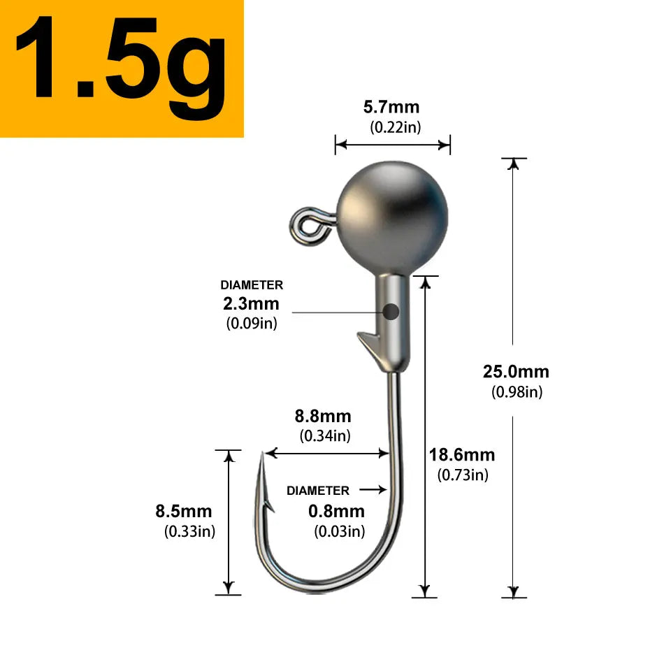 MrLurion 30pcs 1g 2g 3g 5g 10g 14g 18g 22g 25g 28g Fishing jigging head hook ,round head rigs fishhook for soft worm crank lures