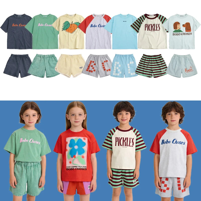 Summer 2026 New Kids T-shirt Shorts Set  Korean Boy Girl Letter Printed T-shirt Children's Casual Cute Short Sleeves Kids Tops