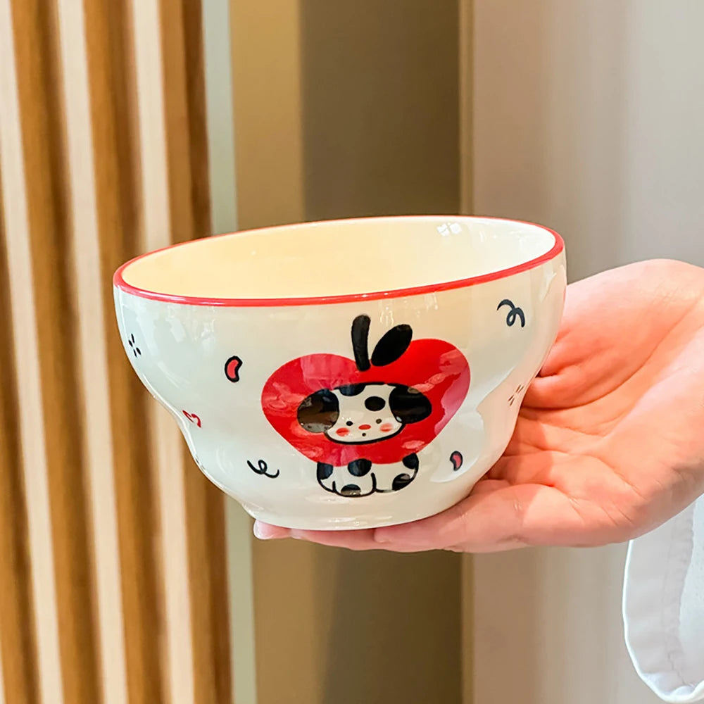 Cartoon Dog Pattern Ceramic Bowl Plates Home Kitchen Tableware Under-Glazed Color Porcelain Dining Bowls Restaurant Dinnerware