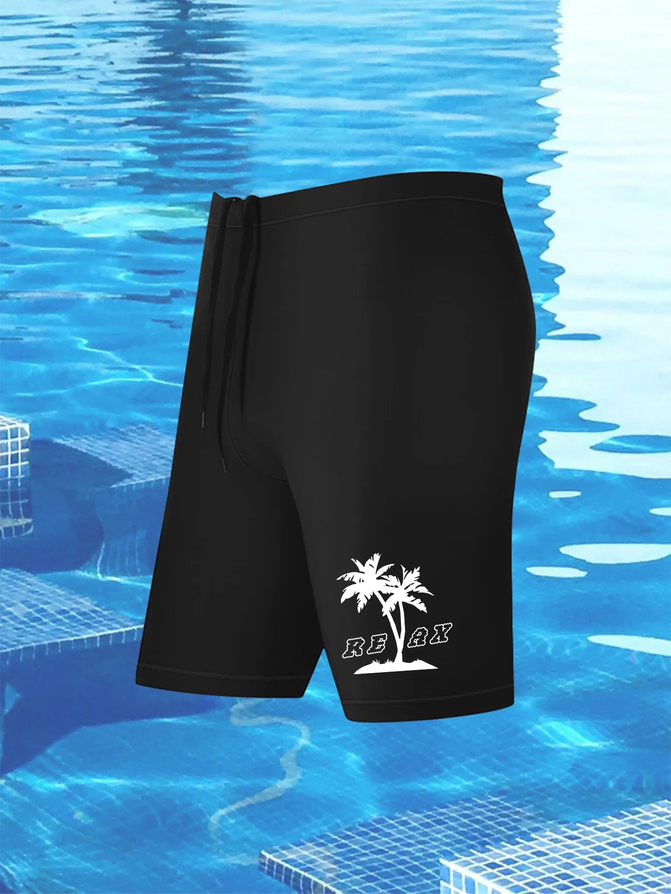 Mens Printed Swimming Trunks with Aadjustable Drawstring ,Quick Dry Sports Swim Wear Black for Gym Swim