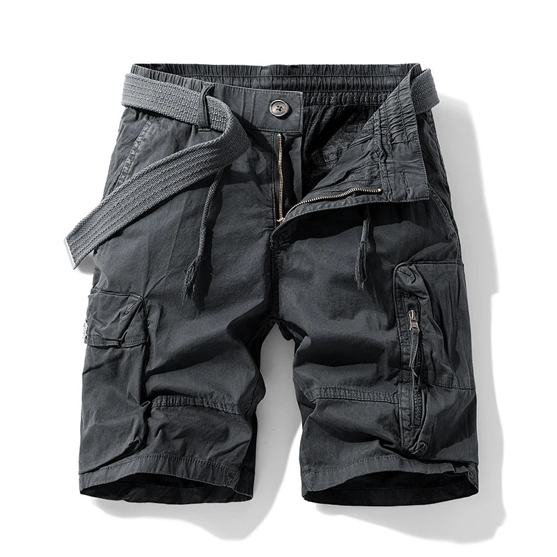 Summer Men Cotton Cargo Shorts Man Beach Jogger Outdoor Multi Pocket Short Pants Male Loose Bermuda Solid Vintage Classic Shorts