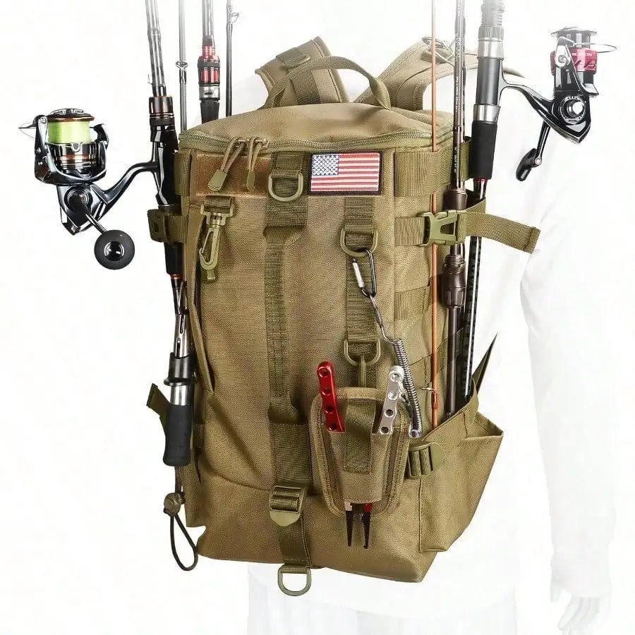 Fishing Tackle Bag with Rod Holders, Large Storage, Tackle Box Backpack for Carrying Fishing Gear and Equipment, Gifts for Men