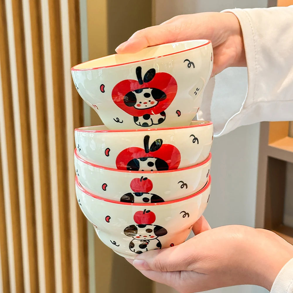 Cartoon Dog Pattern Ceramic Bowl Plates Home Kitchen Tableware Under-Glazed Color Porcelain Dining Bowls Restaurant Dinnerware