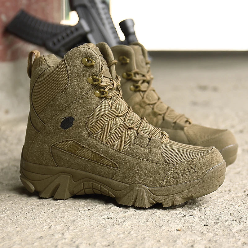 Men Tactical Boots Lace Up Breathable Male Army Boots Desert Boot Climbing Hiking Shoes Safety Unisex Hunting Boots Motorcycle