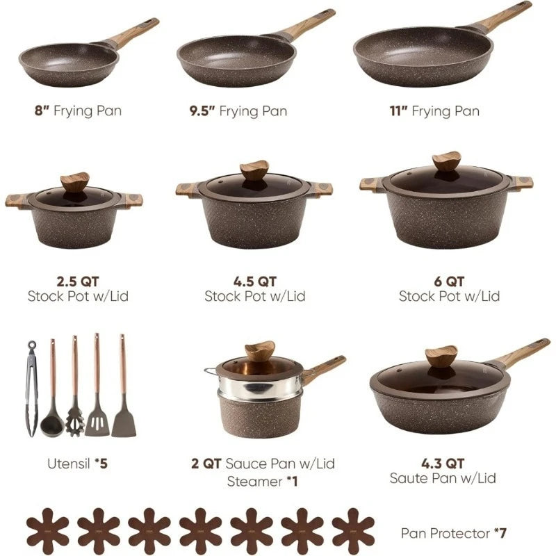 26 PCS Non Stick Pots and Pans Set Induction Cookware Kitchen Cooking PFOA Free