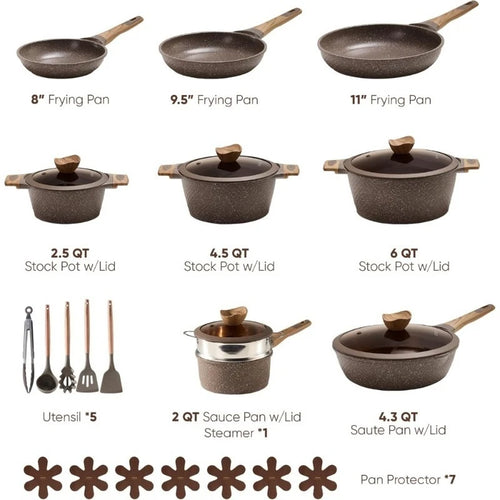 26 PCS Non Stick Pots and Pans Set Induction Cookware Kitchen Cooking PFOA Free