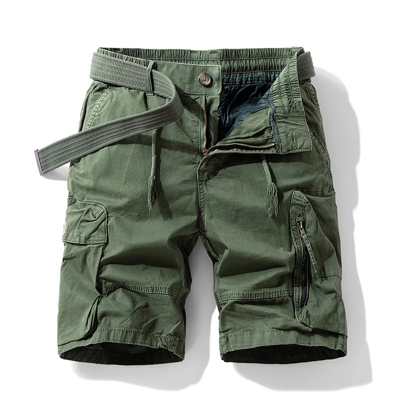 Summer Men Cotton Cargo Shorts Man Beach Jogger Outdoor Multi Pocket Short Pants Male Loose Bermuda Solid Vintage Classic Shorts