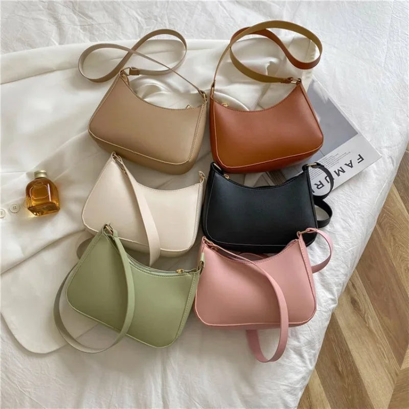 Fashion Handbag New Retro Solid Color PU Leather Shoulder Underarm Bag Women's Casual Hobos Purses and Handbags Ladies Hand Bags