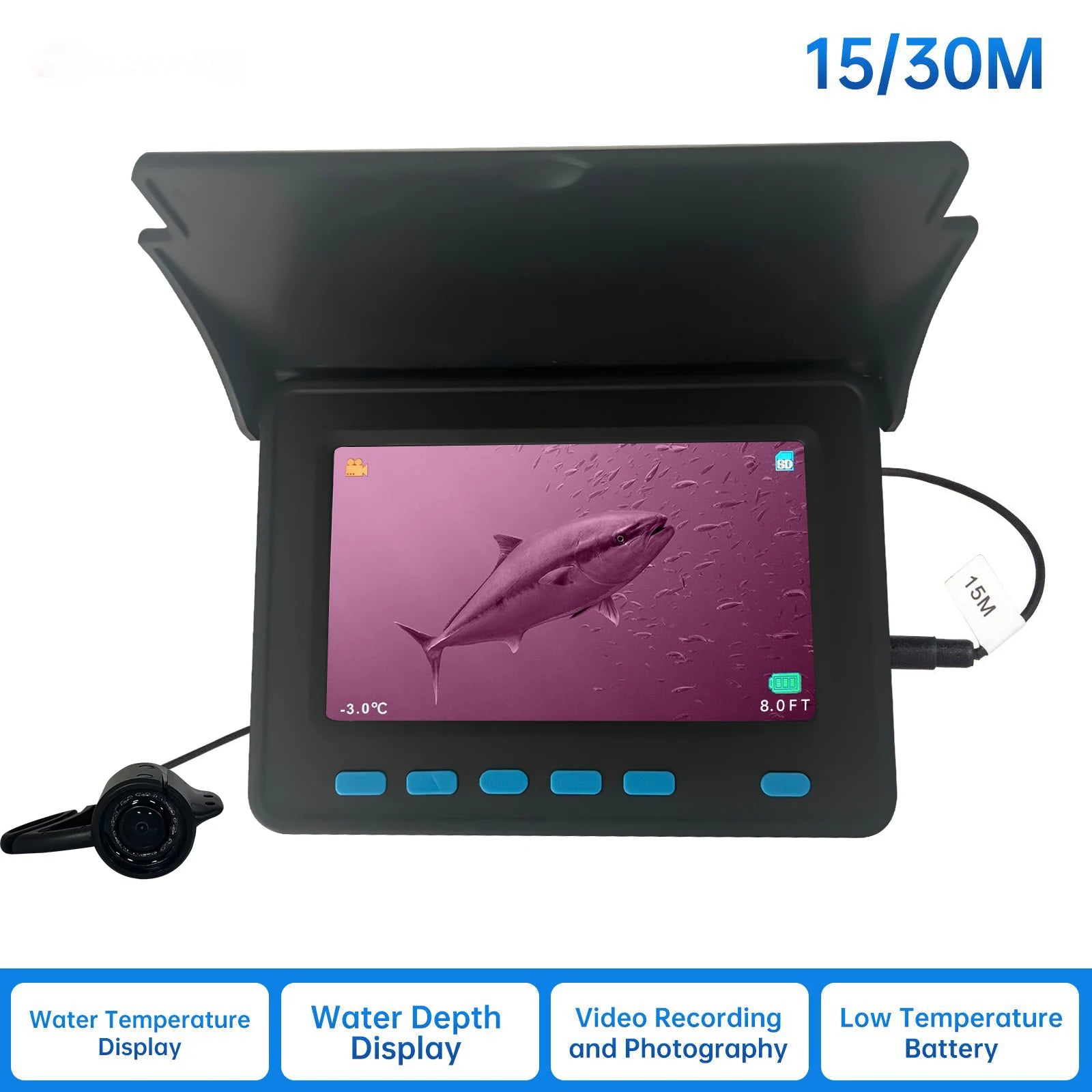 15m 4.3 Inch Visual Fish Finder Underwater IR Night Vision Fishing Camera With Depth Temperature Display