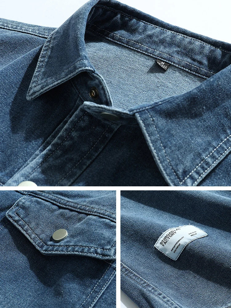 Men's Denim Shirts with Two Chest Pockets Metal Button Long Sleeve Jeans Shirts Loose Fit 2025 Autumn New Daily Leisure