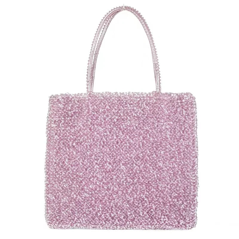 Women's handbag 2022 summer pure manual PVC woven shiny women's bag, Single Shoulder Messenger Bag