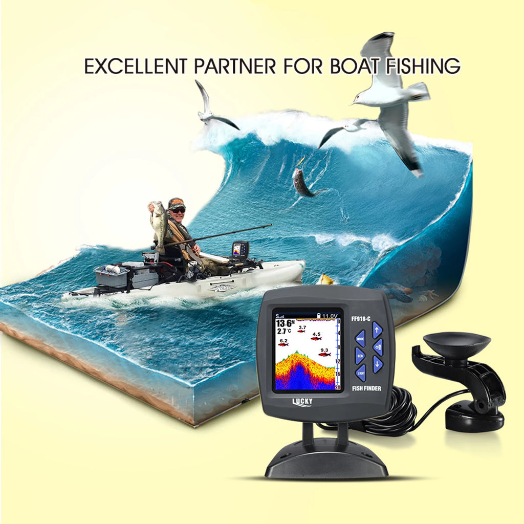 Fish Finder Wired Transducer Sensor Fishfinder 45-Degree Underwater Fishing Camera Waterproof Monitor LCD Fishfind Fish Detector