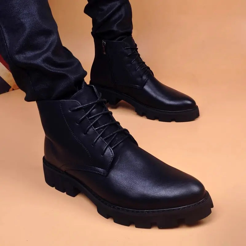 mens casual natural leather boots black stylish autumn winter shoes cowboy platform boot business office ankle botas masculinas