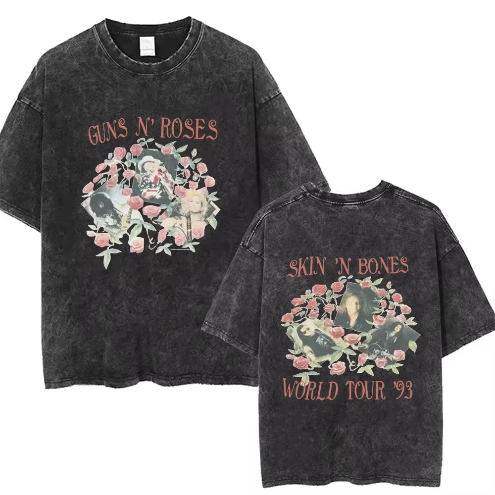 Mens Clothes Tee Shirt Homme Graphic T-Shirts New Arrival Men Tshirt for Ropa Hombre Guns N Roses Slash 85 Washed Vintage