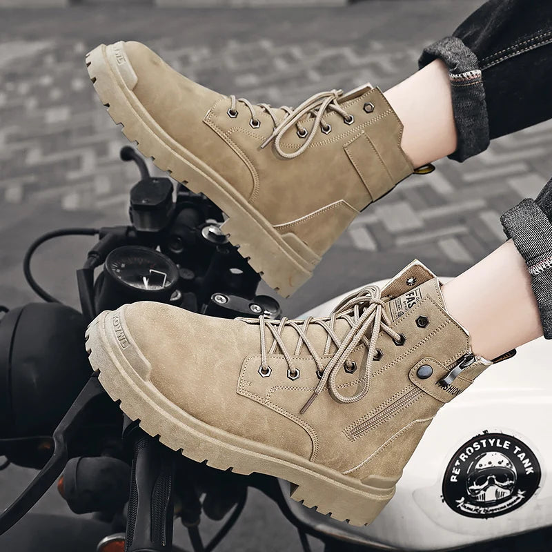 Men's high top casual boots four seasons new outdoor anti slip comfort workwear boots fashion versatile trendy boots men's shoes