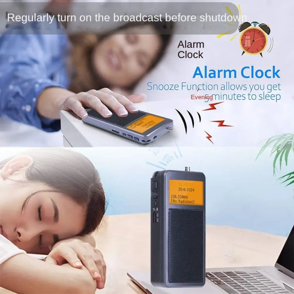 Multifunctional Mini Portable Bluetooth Radio Alarm Clock Music Player DSP FM Stereo Radios Rechargeable Built-in Speaker