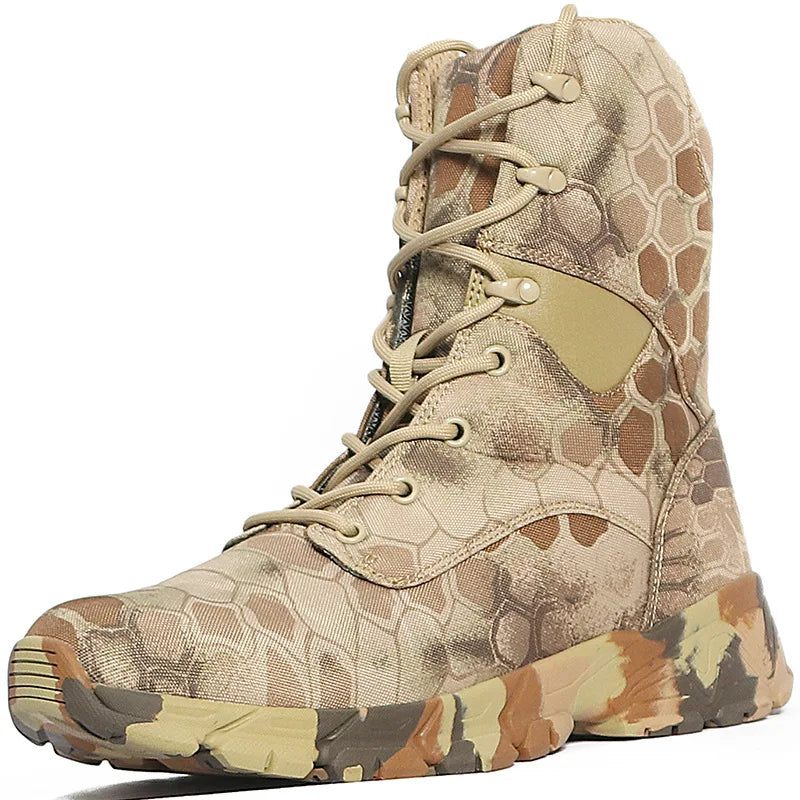 Hunting Boots Men's High Top Camouflage Breathable Tactical Shoes Outdoor Hiking Wear-Resistant Waterproof Mountaineering Boots