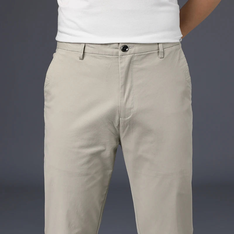 Mens Pants Cotton Casual  Stretch male trousers man long Straight High Quality 4 color Plus size pant suit  42 44 46