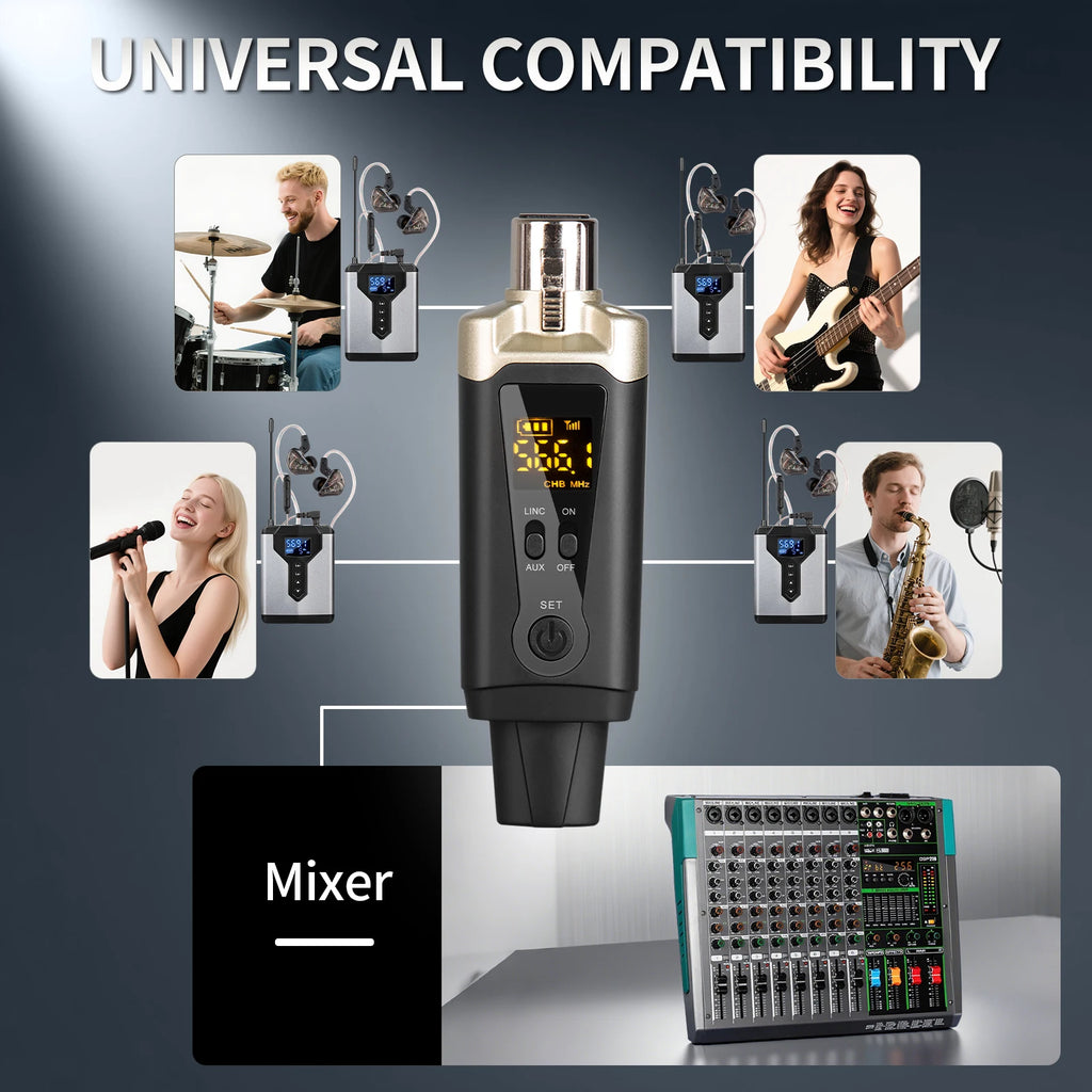 Stereo UHF in-ear monitoring wireless system DT1/2/4 transmitter and receiver of live music stage performance studio