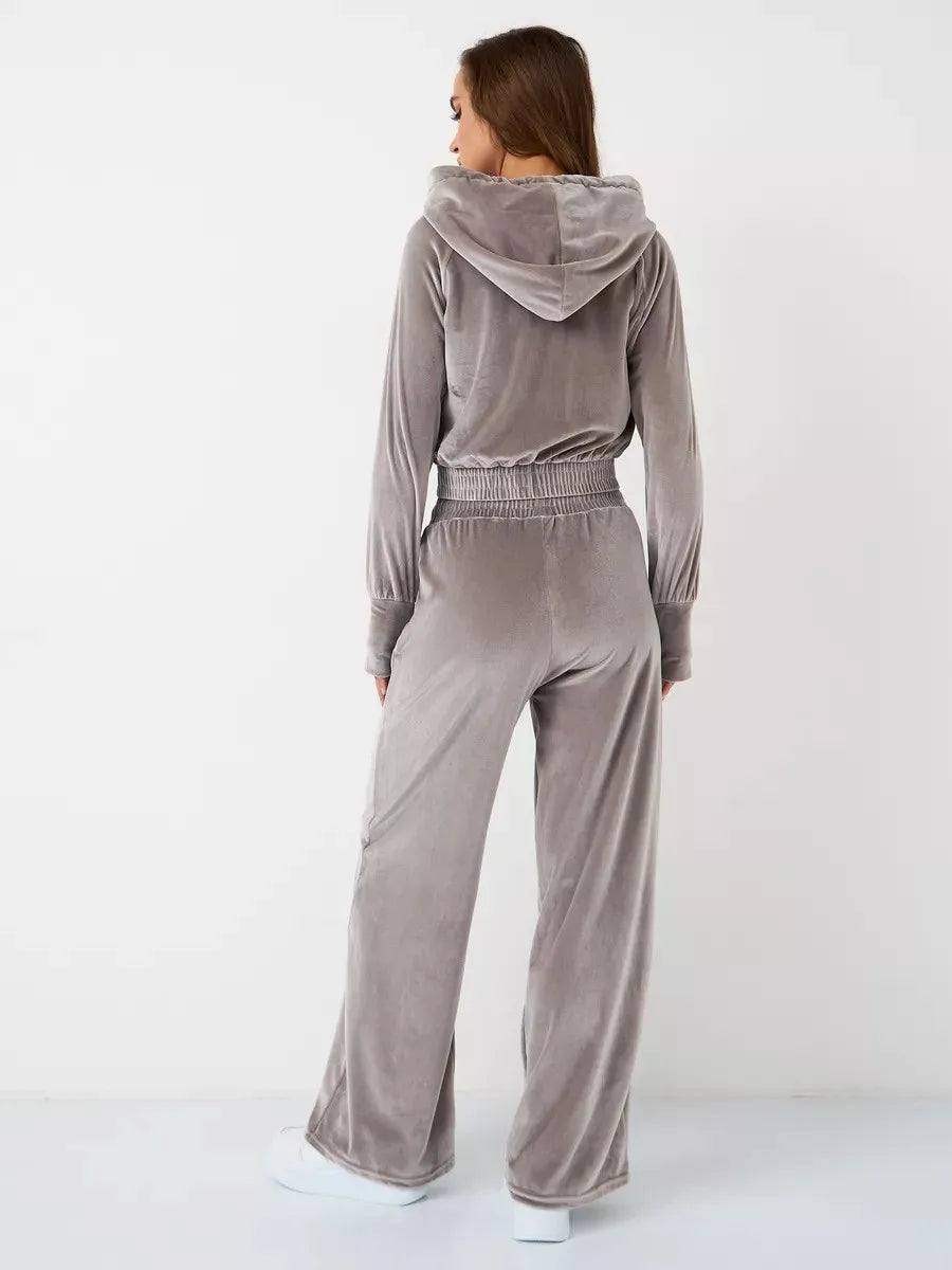 Women's Slim Fit Hoodie And Pants Set Silver  Fur Zipper ort Open Cardigan Two Piece Suite Long Sve Long Pants