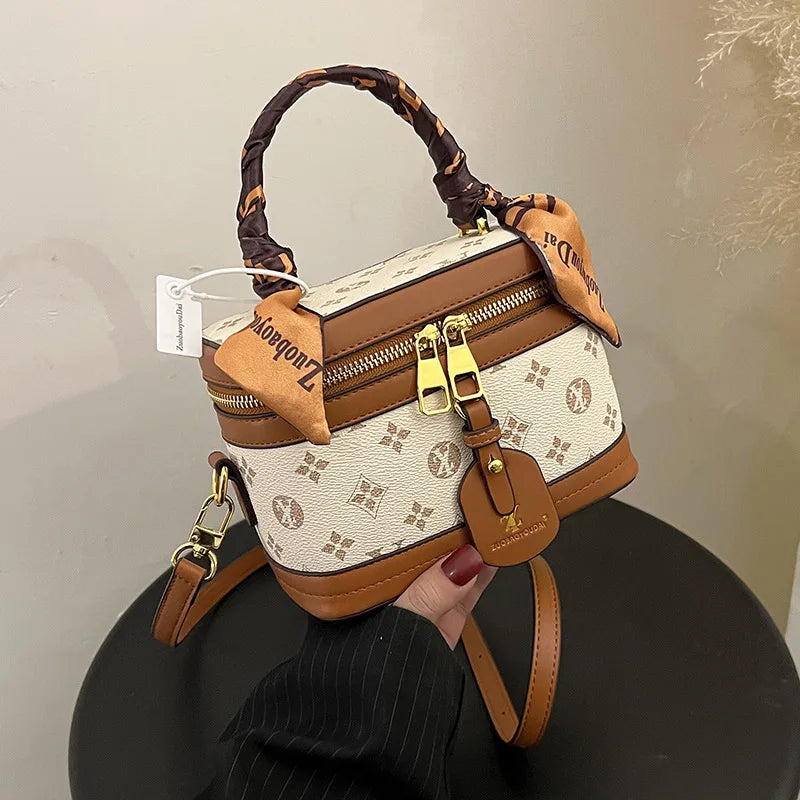 Brand Designer Women's Printed Box Bag Handbags Ladies Retro Patchwork Handbags Wild Portable Shoulder Corssbody Cosmetic Bag