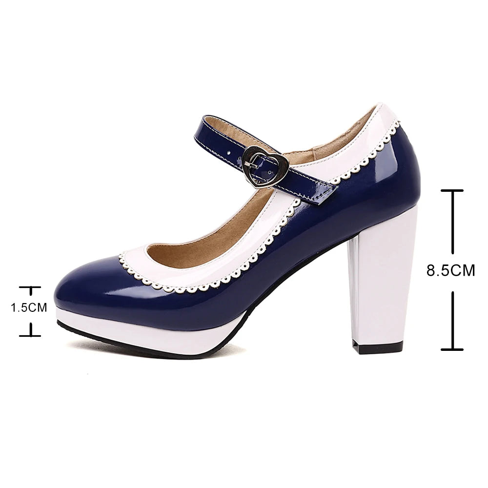 Women's shoes on Heels Women Mixed colors Platform Pumps Shallow Mouth Round Toe Shoes for Woman Mary Jane high heels Footwear