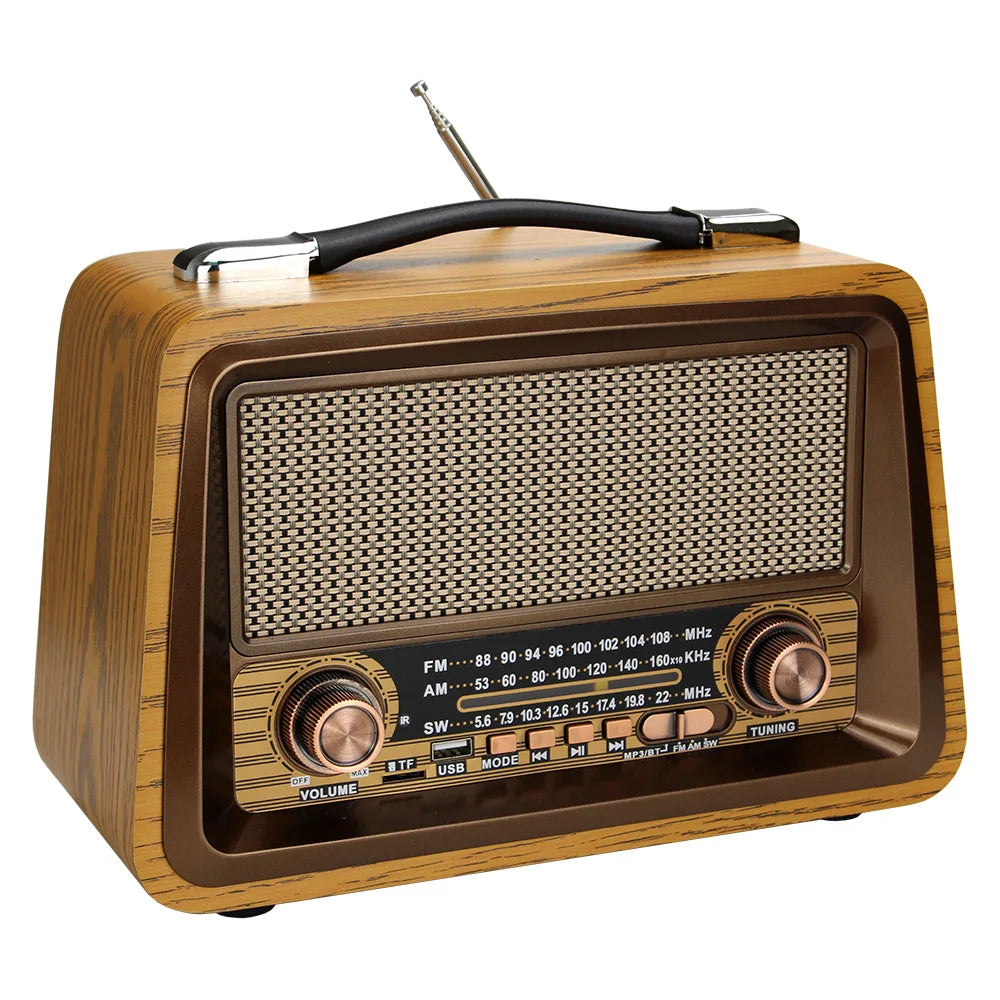 Portable Wooden Retro Radio AM FM SW Radios Wireless Bluetooth Speaker HIFI Stereo MP3 Music Player Support USB TF AUX R-2066BT