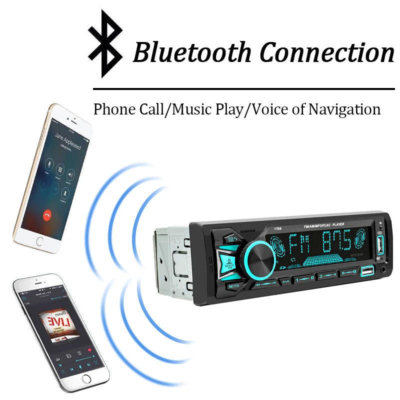 1 Din Car Radio Stereo Bluetooth MP3 Player with Remote Control Hands-free Calls AUX USB TF Card Universal FM Receiver