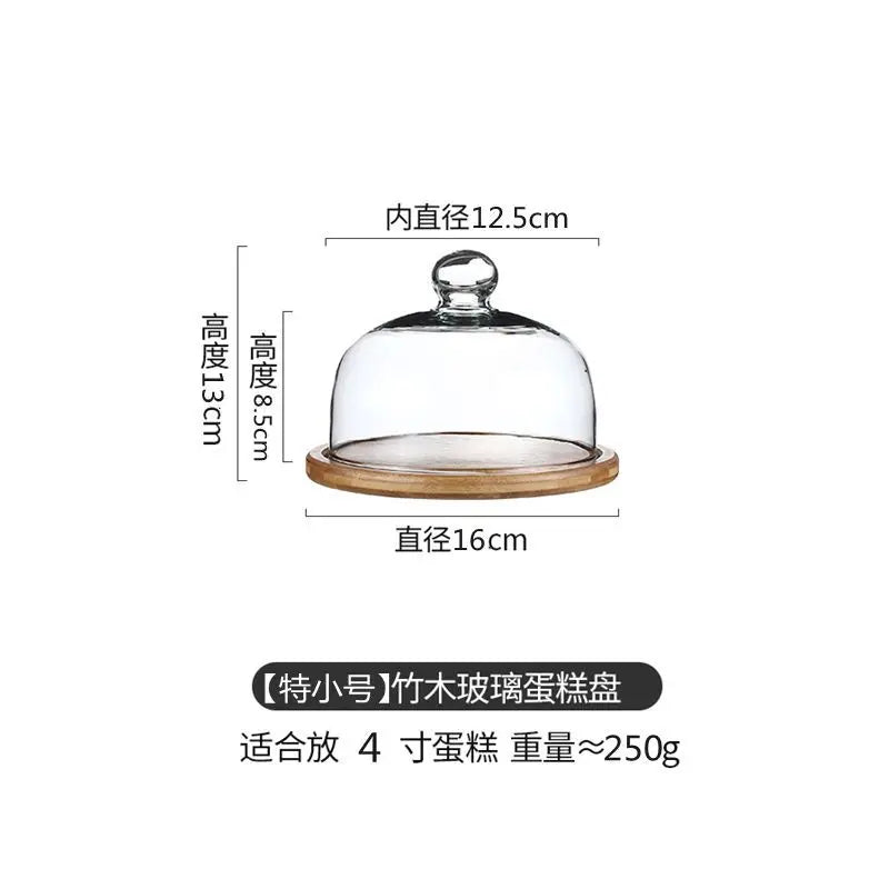 Cake Display Stand Fruit Plate with Cover Food Glass Cover Transparent Display Cake Plate Desserts Dish Cutlery Kitchen Utensils