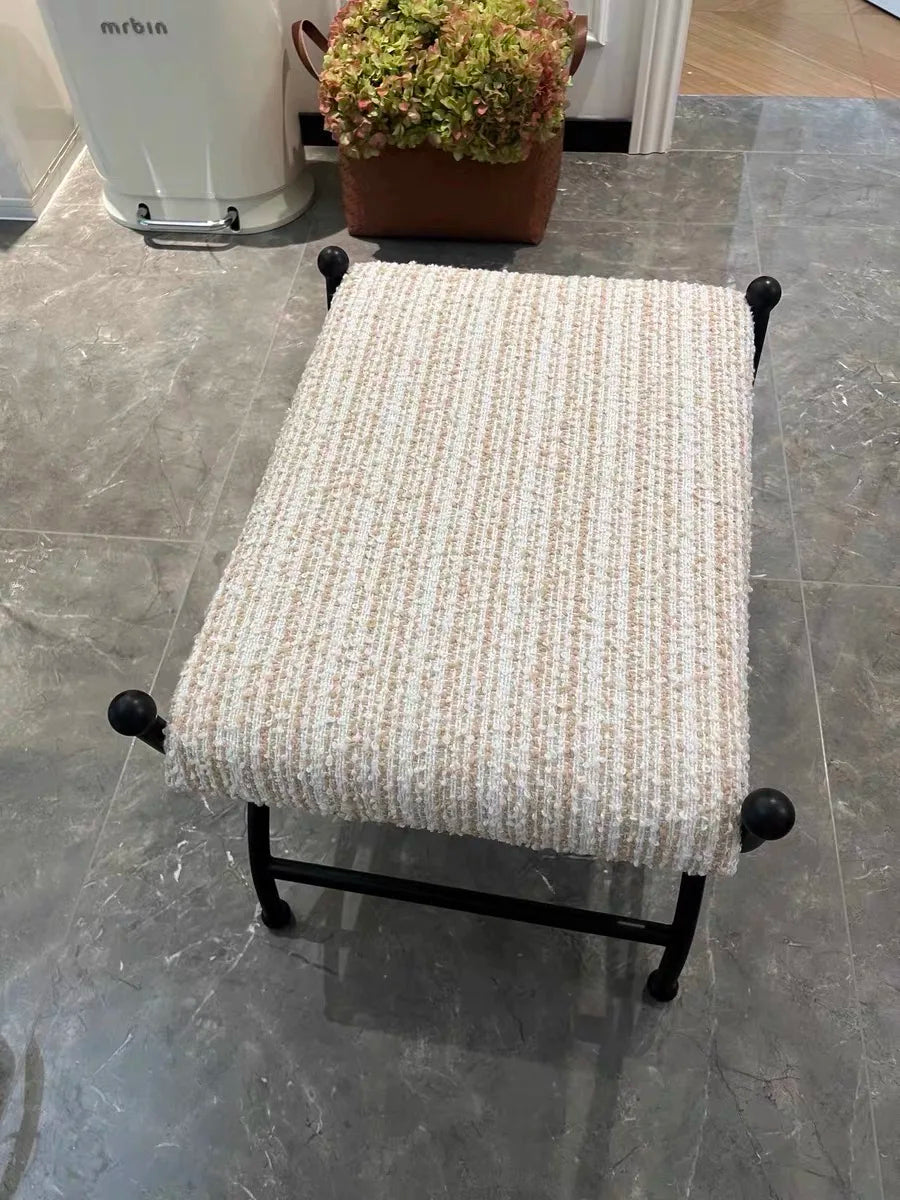 Retro Entryway Stool Metal Upholstered Ottoman Small Sofa Bench Living Room Vintage Shoe Bench Elegant Vanity Stool Customized