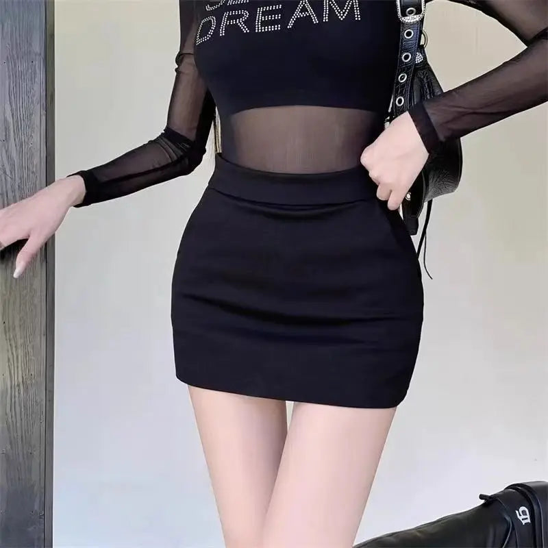 High Waist Stretch Skirts for Women Y2k Clothes Korean Fashion Solid Color Summer Streetwear Sexy Aesthetic Womens Mini Skirt