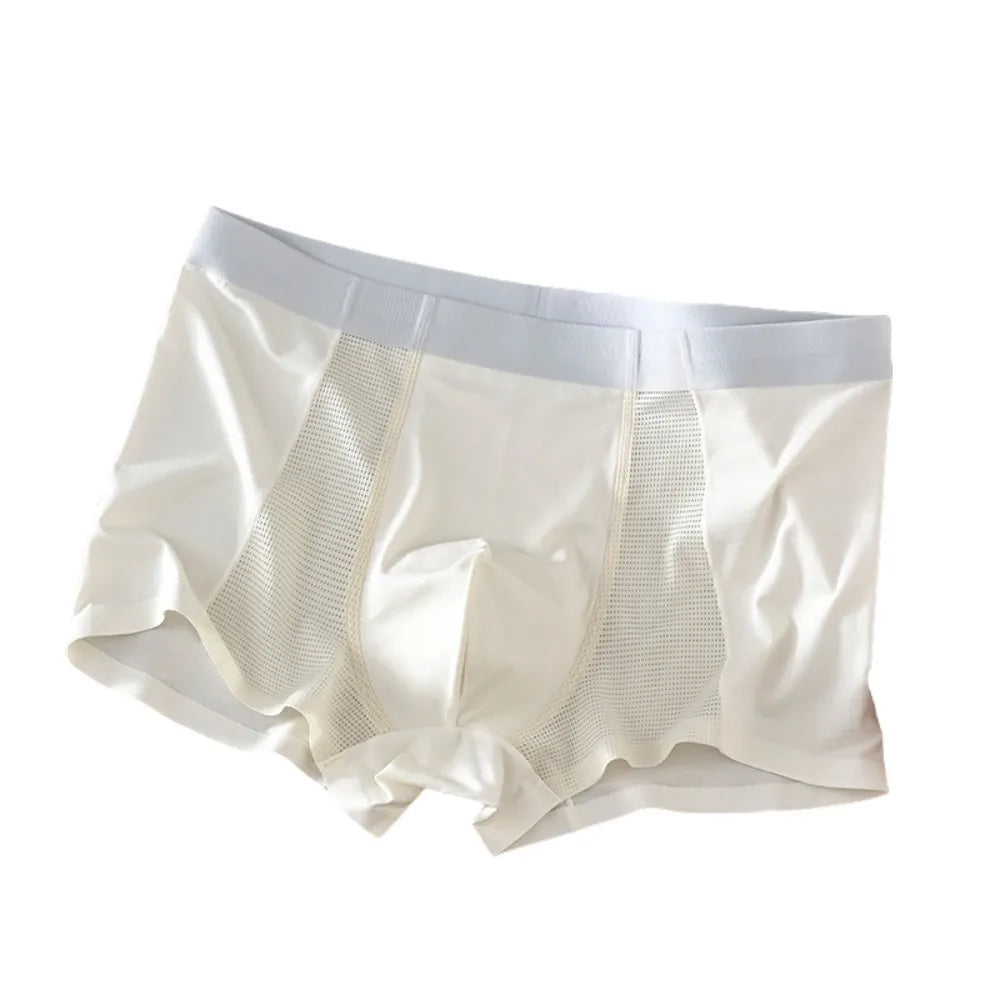 Comfortable Flat Pants Men's Boxer Briefs Thin Seamless Underwear for Men Breathable Mesh Ice Silk Underpants Men