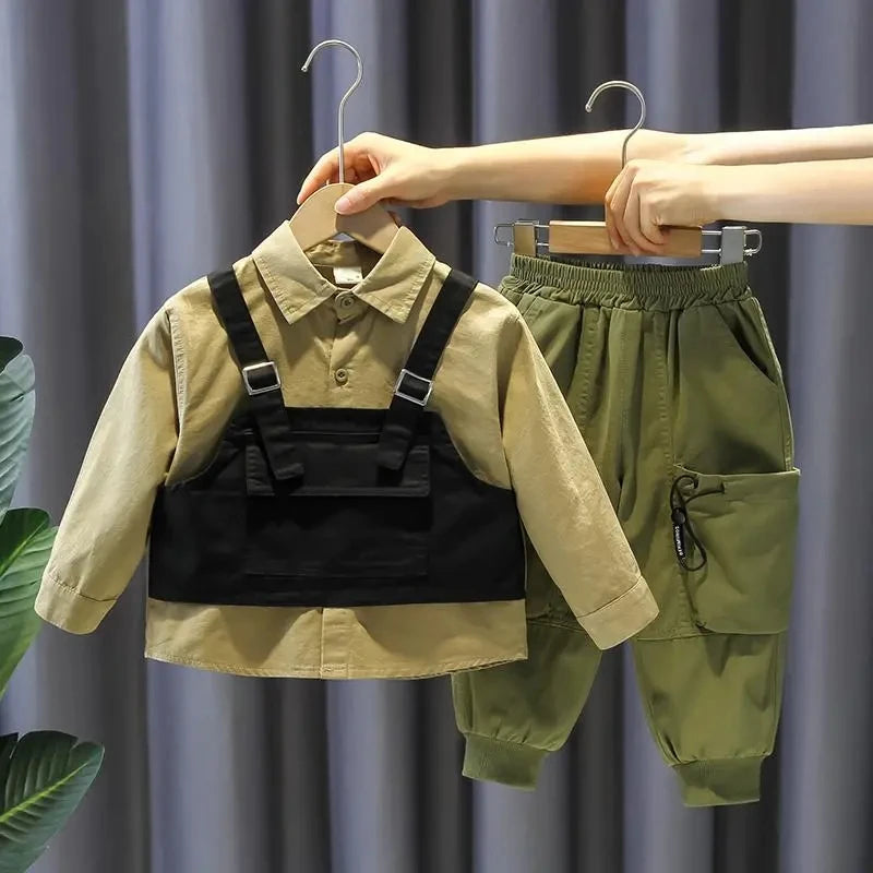 Kids Boys Clothing Set New Handsome and Fashionable Baby Work Style Shirt Pants Children's Casual Two Piece Set