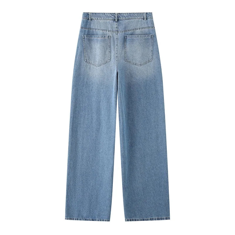 MUJER 2025 Women's Jeans Blue Baggy Jeans for Women High Waist Mom Jeans Woman Wide Leg Denim Pants Woman Jeans Summer Trousers