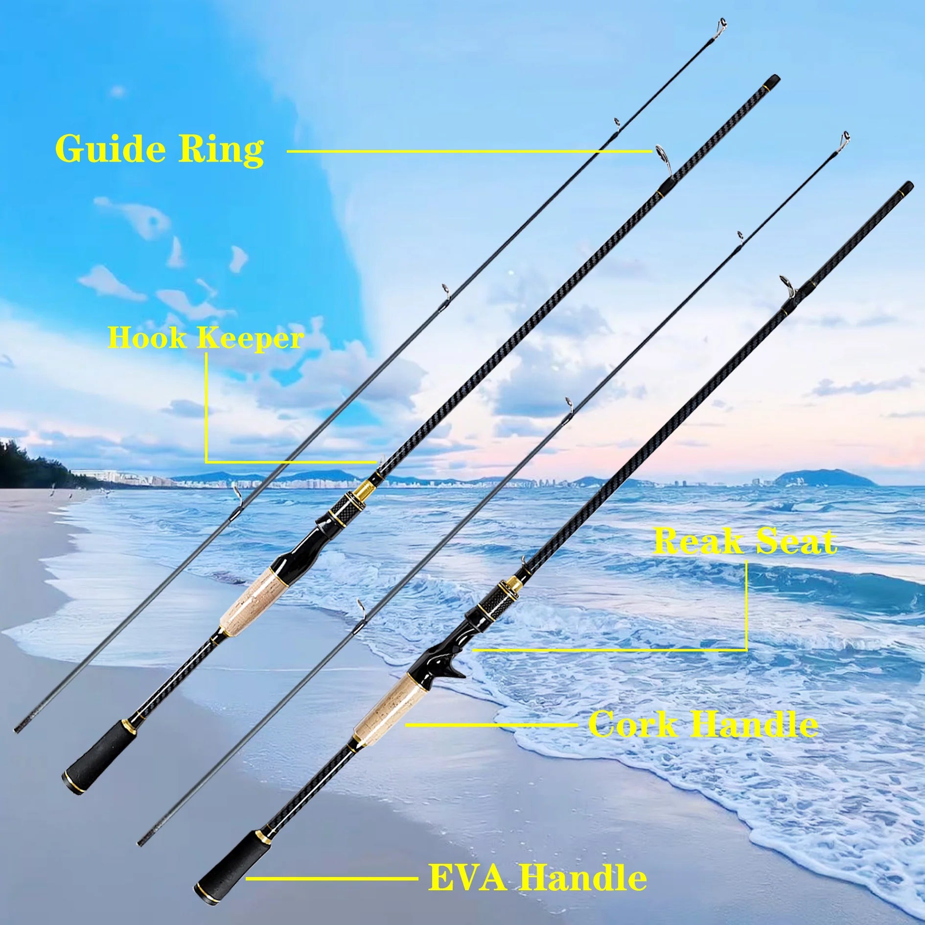 1.8-Meter Two-Section Lure Rod Suitable for Various Waters, Lightweight and Portable, Comfortable to Hold, Imitation Wood Soft Handle, Eav Segmented Grip, All-Black Color with Gold Accents, Enhanced Fashion, Ceramic Guide Rin