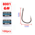 Hirisi 8001 100Pcs Fish Hook  PTFE Coated High Carbon Stainless Steel Anti-Rust Sharp Barbed With Eye Fishing Accessory